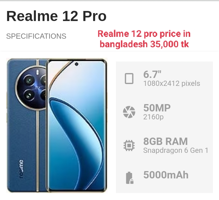 Realme 12 pro specifications price in bangladesh 35000 tk gsmarena mobiledokan