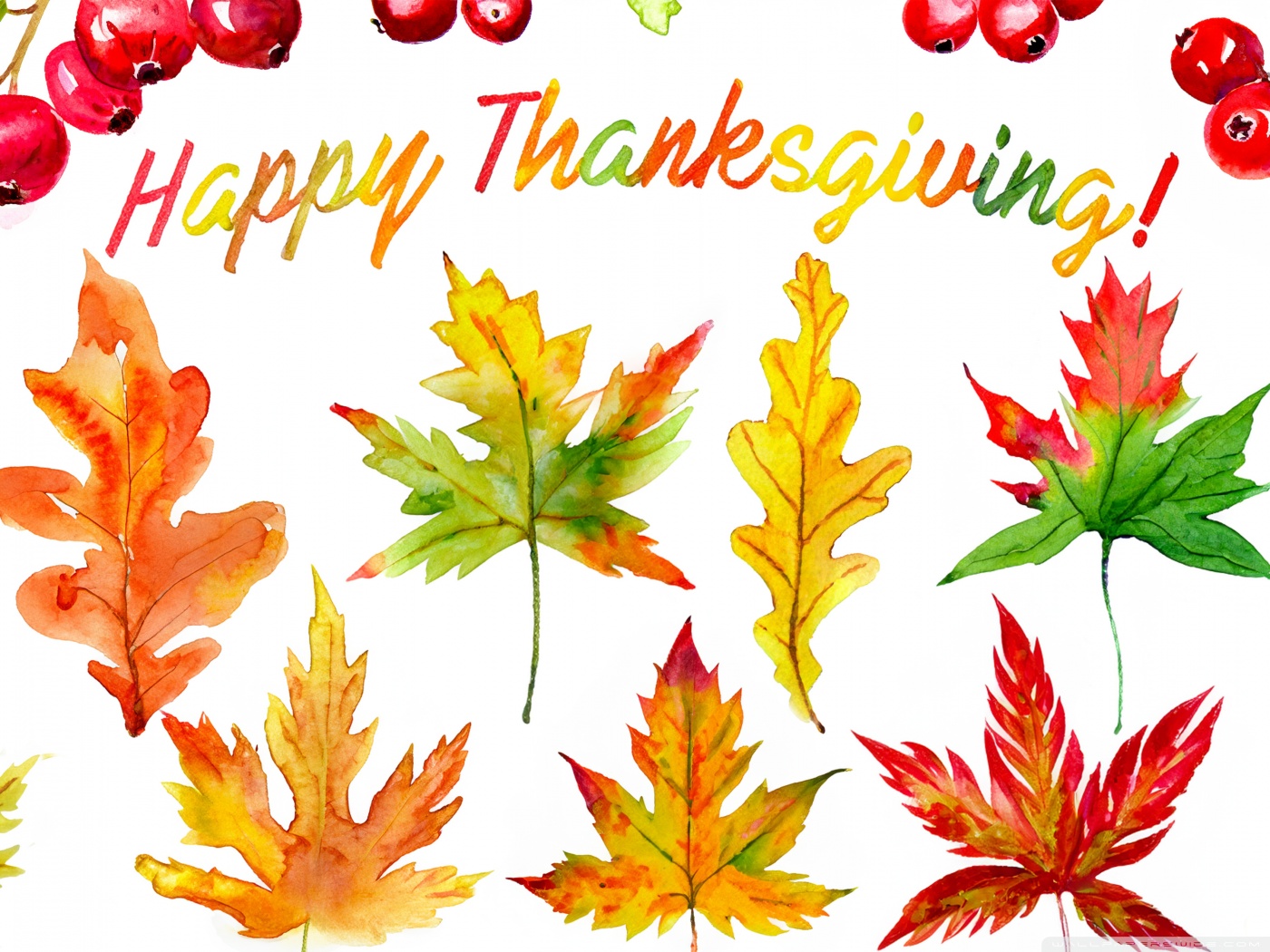 happy thanksgiving 2023 autumn leaves watercolor painting background-wallpaper-1400x1050