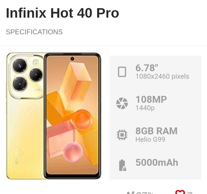 infinix hot 40 pro price in bangladesh specs gsmarena camera battery bd price 16,000 tk
